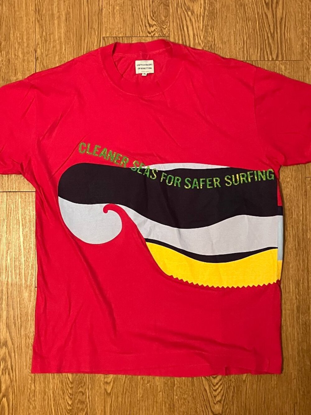 Vintage Benetton Cleaner Seas For Safer Surfing Shirt Made in USA Single Stitch